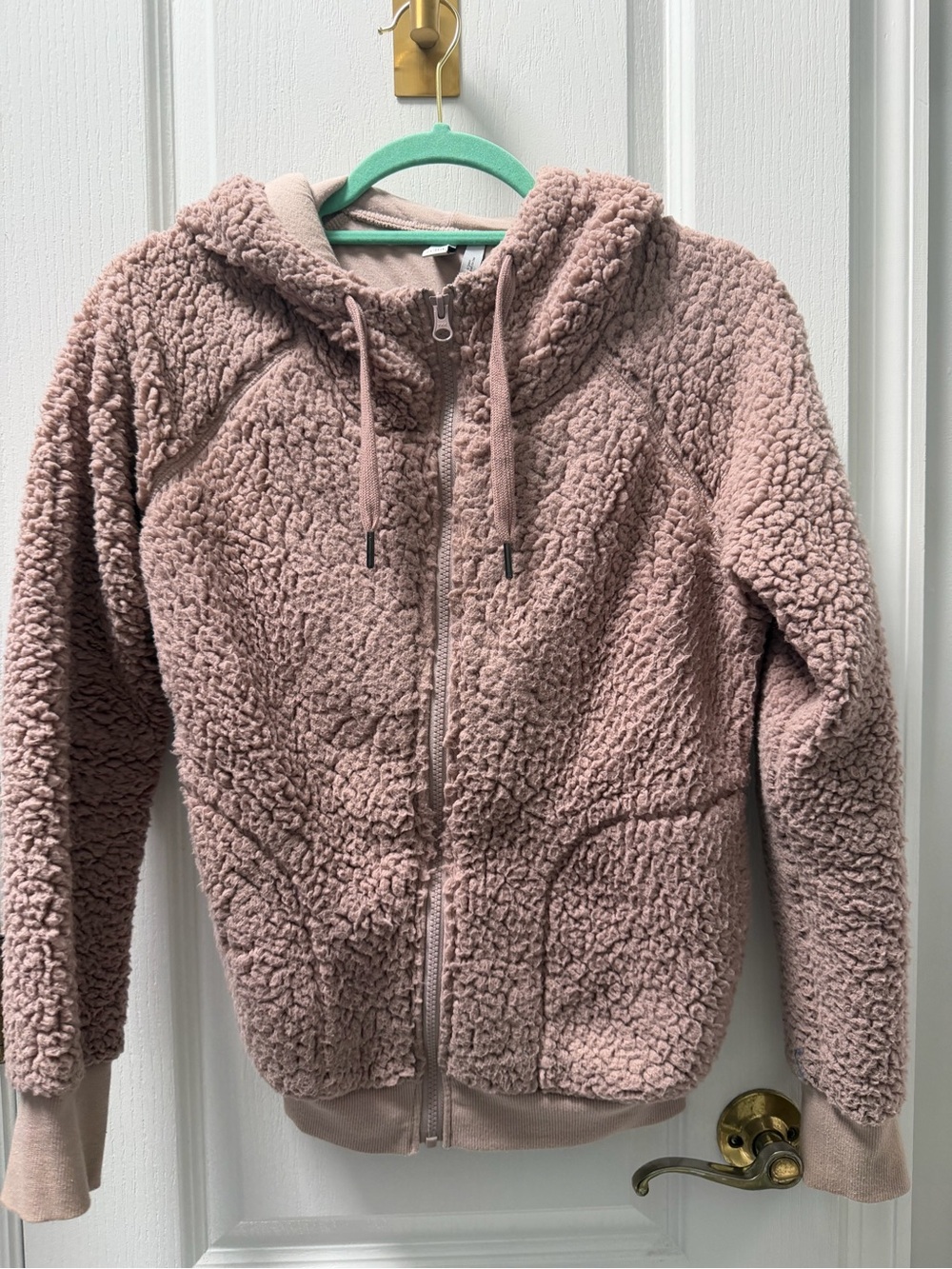Zella Plush Teddy Zip-Up Jacket in Light Mauve